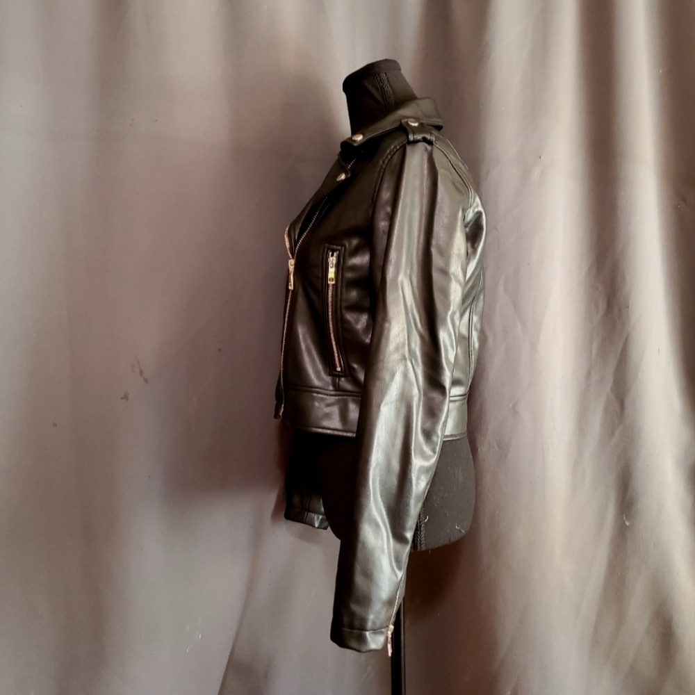 Zara Faux Leather Motorcycle Jacket Size Medium - Picture 2 of 9